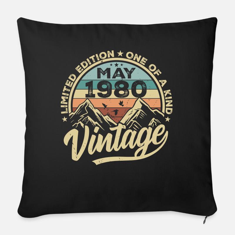 Anniversaire Vintage Mai 1980 original Mai 1980 - Housse de coussin décorative 45 x 45 cm - noir