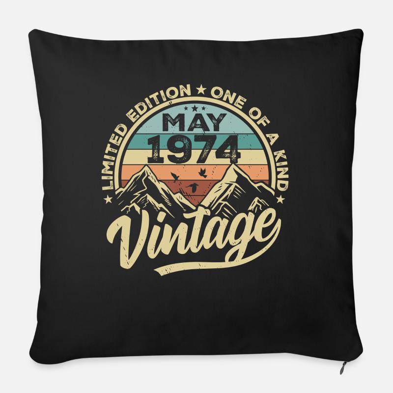 Geburtstag Vintage Mai 1974 original May 1974 - Sofakissenbezug 45 x 45 cm - Schwarz