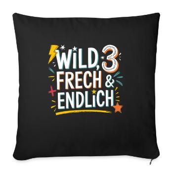 Sauvage, effronté et enfin 3 ans 3e anniversaire - Housse de coussin décorative 45 x 45 cm - noir - Devant