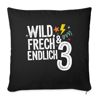 Sauvage, effronté et enfin 3 ans 3e anniversaire - Housse de coussin décorative 45 x 45 cm - noir - Devant