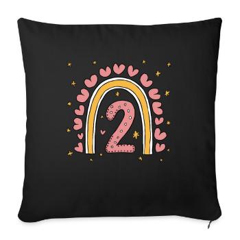Coeur mignon 2e anniversaire et design arc-en-ciel - Housse de coussin décorative 45 x 45 cm - noir - Devant
