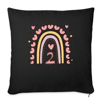 Coeur mignon 2e anniversaire et design arc-en-ciel - Housse de coussin décorative 45 x 45 cm - noir - Devant