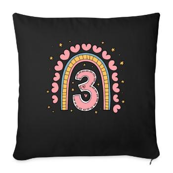 Cute 3rd Birthday Heart & Rainbow Design - Sofa pillowcase 17,3'' x 17,3'' (45 x 45 cm) - black - Front
