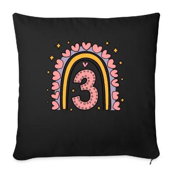 Cute 3rd Birthday Heart & Rainbow Design - Sofa pillowcase 17,3'' x 17,3'' (45 x 45 cm) - black - Front