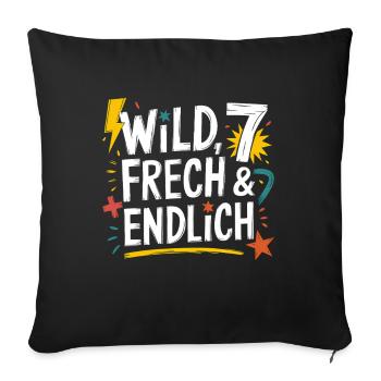 Sauvage, effronté et enfin 7 ans 7e anniversaire - Housse de coussin décorative 45 x 45 cm - noir - Devant