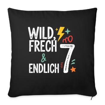 Sauvage, effronté et enfin 7 ans 7e anniversaire - Housse de coussin décorative 45 x 45 cm - noir - Devant