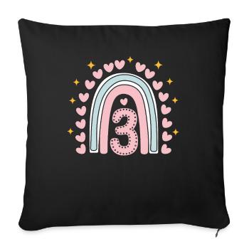 Cute 3rd Birthday Heart & Rainbow Design - Sofa pillowcase 17,3'' x 17,3'' (45 x 45 cm) - black - Front