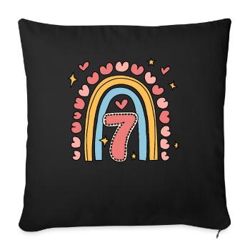 Coeur mignon de 7e anniversaire et design arc-en-ciel - Housse de coussin décorative 45 x 45 cm - noir - Devant