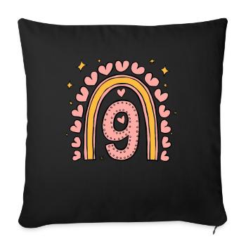 Coeur mignon du 9e anniversaire et design arc-en-ciel - Housse de coussin décorative 45 x 45 cm - noir - Devant