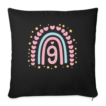 Coeur mignon du 9e anniversaire et design arc-en-ciel - Housse de coussin décorative 45 x 45 cm - noir - Devant
