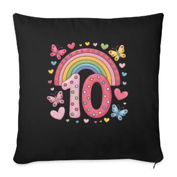 Papillon arc-en-ciel 10e anniversaire fille - Housse de coussin décorative 45 x 45 cm - noir - Devant