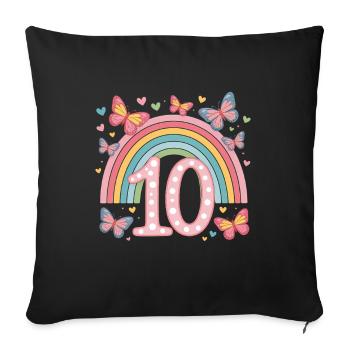 Papillon arc-en-ciel 10e anniversaire fille - Housse de coussin décorative 45 x 45 cm - noir - Devant