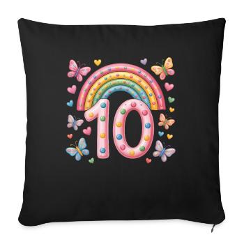 Papillon arc-en-ciel 10e anniversaire fille - Housse de coussin décorative 45 x 45 cm - noir - Devant