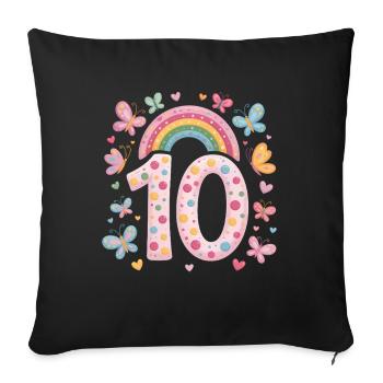 Papillon arc-en-ciel 10e anniversaire fille - Housse de coussin décorative 45 x 45 cm - noir - Devant