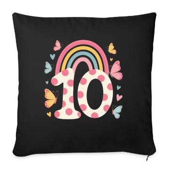 Papillon arc-en-ciel 10e anniversaire fille - Housse de coussin décorative 45 x 45 cm - noir - Devant