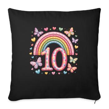 Papillon arc-en-ciel 10e anniversaire fille - Housse de coussin décorative 45 x 45 cm - noir - Devant