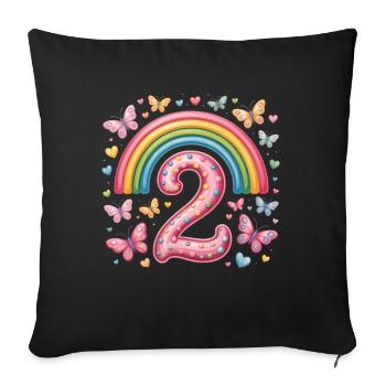 Papillon arc-en-ciel 2e anniversaire fille - Housse de coussin décorative 45 x 45 cm - noir - Devant