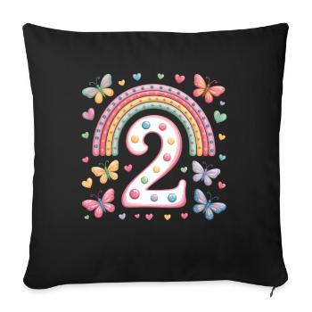 Papillon arc-en-ciel 2e anniversaire fille - Housse de coussin décorative 45 x 45 cm - noir - Devant