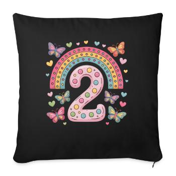Papillon arc-en-ciel 2e anniversaire fille - Housse de coussin décorative 45 x 45 cm - noir - Devant