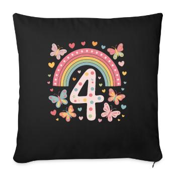 Papillon arc-en-ciel 4e anniversaire fille - Housse de coussin décorative 45 x 45 cm - noir - Devant
