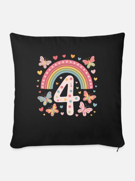 Regenbogen Schmetterling 4. Geburtstag Mädchen - Sofakissenbezug 45 x 45 cm - Schwarz
