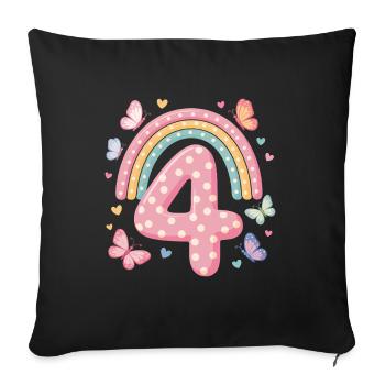 Papillon arc-en-ciel 4e anniversaire fille - Housse de coussin décorative 45 x 45 cm - noir - Devant