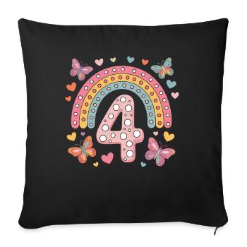 Papillon arc-en-ciel 4e anniversaire fille - Housse de coussin décorative 45 x 45 cm - noir - Devant