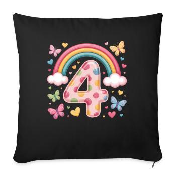 Papillon arc-en-ciel 4e anniversaire fille - Housse de coussin décorative 45 x 45 cm - noir - Devant