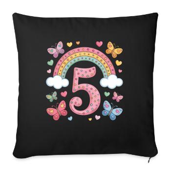 Rainbow Butterfly 5th Birthday Girl - Sofa pillowcase 17,3'' x 17,3'' (45 x 45 cm) - black - Front