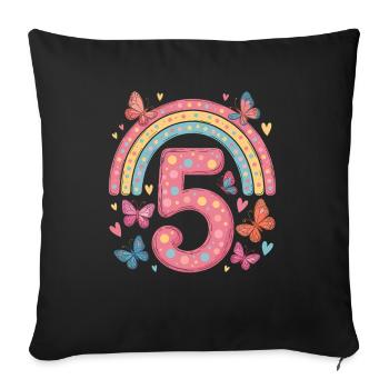 Rainbow Butterfly 5th Birthday Girl - Sofa pillowcase 17,3'' x 17,3'' (45 x 45 cm) - black - Front