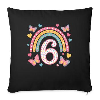Rainbow Butterfly 6th Birthday Girl - Sofa pillowcase 17,3'' x 17,3'' (45 x 45 cm) - black - Front