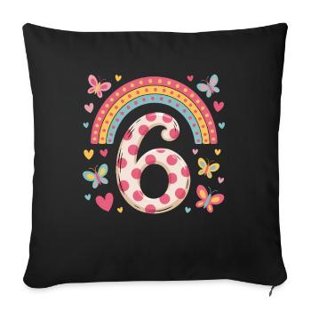 Rainbow Butterfly 6th Birthday Girl - Sofa pillowcase 17,3'' x 17,3'' (45 x 45 cm) - black - Front