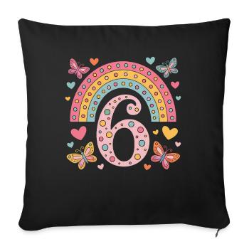 Rainbow Butterfly 6th Birthday Girl - Sofa pillowcase 17,3'' x 17,3'' (45 x 45 cm) - black - Front