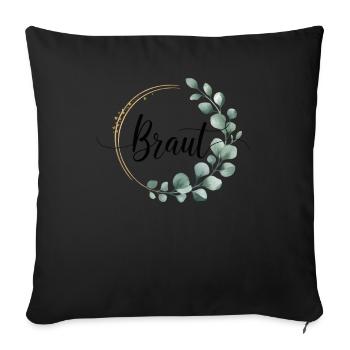 Braut Blumenkranz Eukalyptus JGA Hochzeit - Sofakissenbezug 45 x 45 cm - Schwarz - Vorne