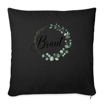 Braut Blumenkranz Eukalyptus JGA Hochzeit - Sofakissenbezug 45 x 45 cm - Schwarz - Vorne