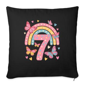 Papillon arc-en-ciel 7e anniversaire fille - Housse de coussin décorative 45 x 45 cm - noir - Devant