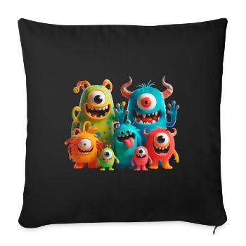 Colorful monster family having fun - Sofa pillowcase 17,3'' x 17,3'' (45 x 45 cm) - black - Front
