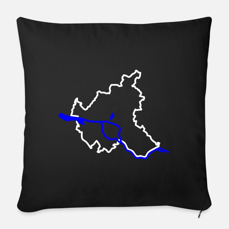 Hambourg - Contour de la ville (blanc) - avec l’Elbe - Housse de coussin décorative 45 x 45 cm - noir