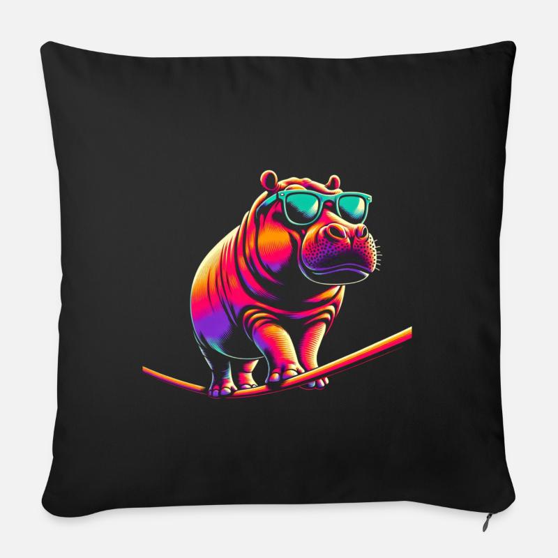 Nilpferd Slackline - Sofakissenbezug 45 x 45 cm - Schwarz