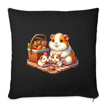 Meerschweinchen Familie Picknick im Freien - Sofakissenbezug 45 x 45 cm - Schwarz - Vorne