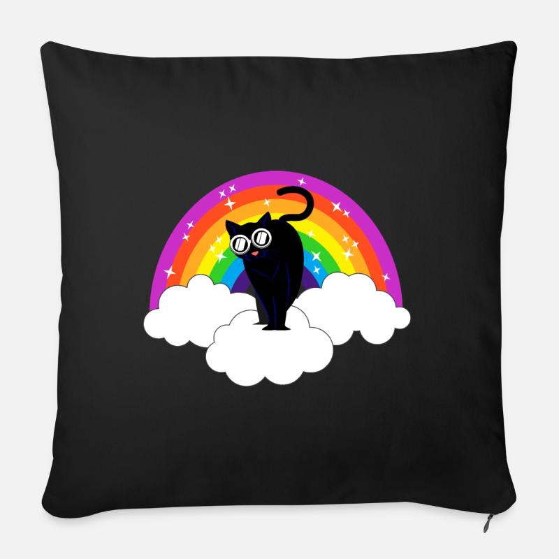 Kidcore Regenbogen Schwarze Coole Katze Geschenk - Sofakissenbezug 45 x 45 cm - Schwarz