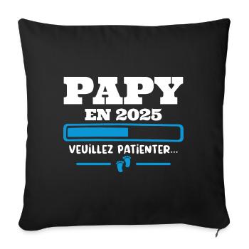 Futur Papy 2025 Grand-père Bébé Grossesse Cadeau - Housse de coussin décorative 45 x 45 cm - noir - Devant