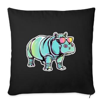 Lustiges Nilpferd mit Sonnenbrille für einen - Sofakissenbezug 45 x 45 cm - Schwarz - Vorne
