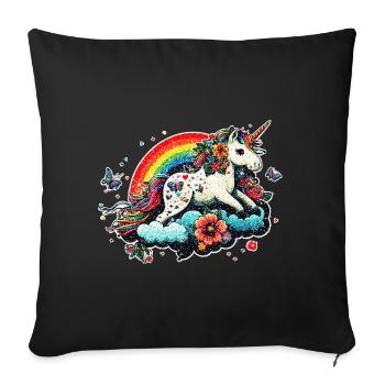 Mignon licorne arc-en-ciel, nuage, style kawaii - Housse de coussin décorative 45 x 45 cm - noir - Devant