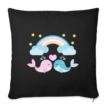 Two fish in love under the rainbow - Sofa pillowcase 17,3'' x 17,3'' (45 x 45 cm) - black - Front