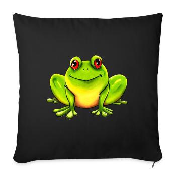 Grenouille drôle vert yeux rouges mignons - Housse de coussin décorative 45 x 45 cm - noir - Devant