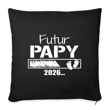 Futur Papy 2026 Cadeau Bientôt Grand-Père - Housse de coussin décorative 45 x 45 cm - noir - Devant