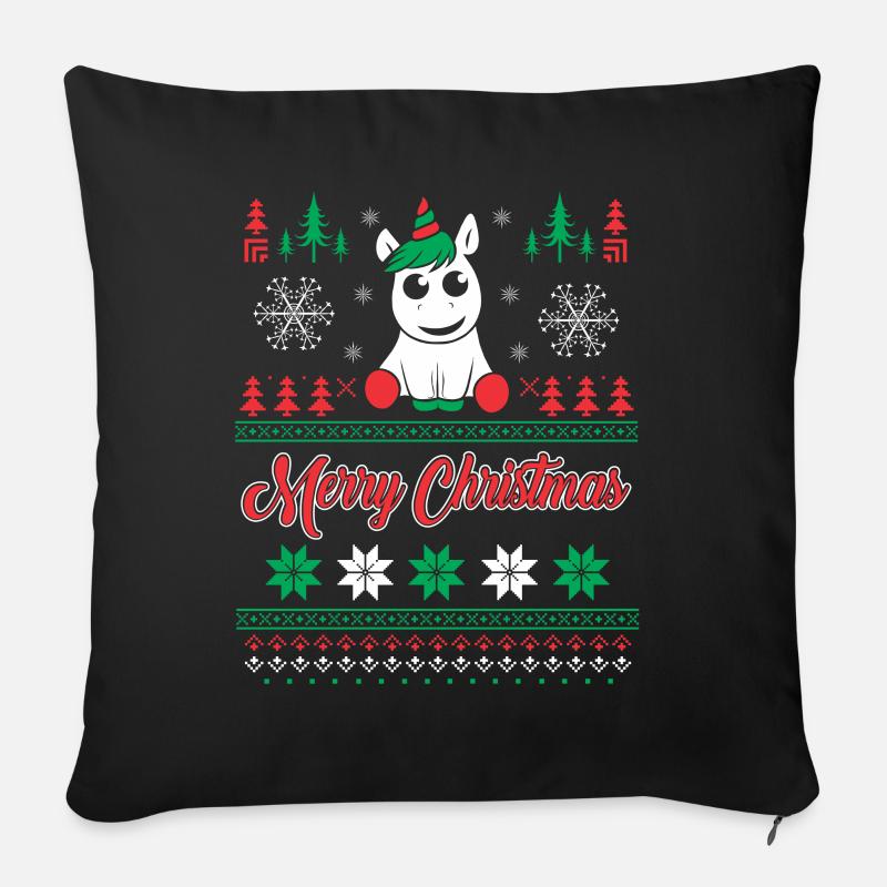 Einhorn Ugly Christmas Sweater - Sofakissenbezug 45 x 45 cm - Schwarz
