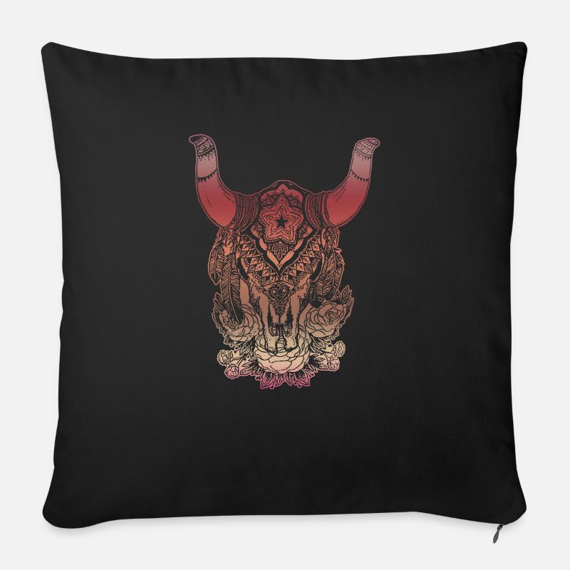 Native American Skull Native Buffalo - Housse de coussin décorative 45 x 45 cm - noir