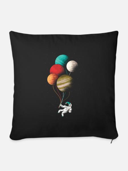 Astronaut mit Luftballons! Weltall, Fantasie - Sofakissenbezug 45 x 45 cm - Schwarz